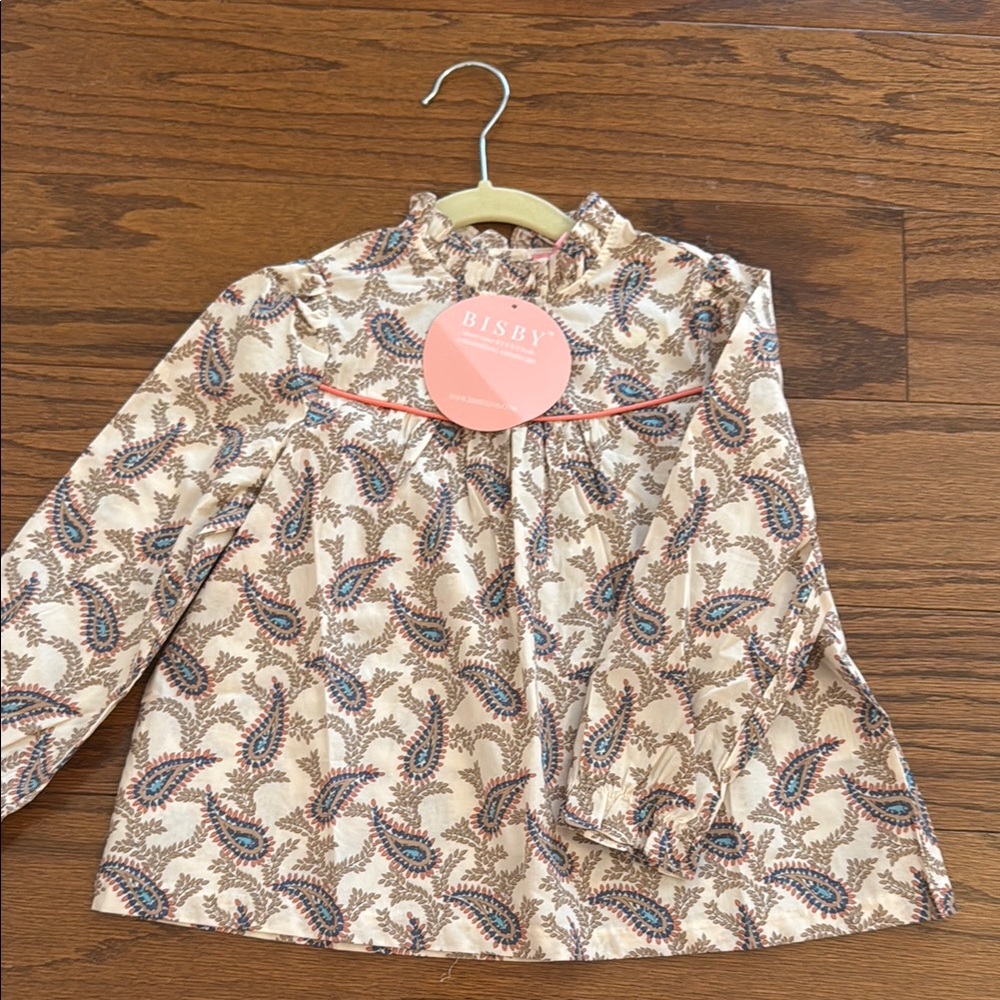 BISBY Paisley Long Sleeve Top - Cream and Blue